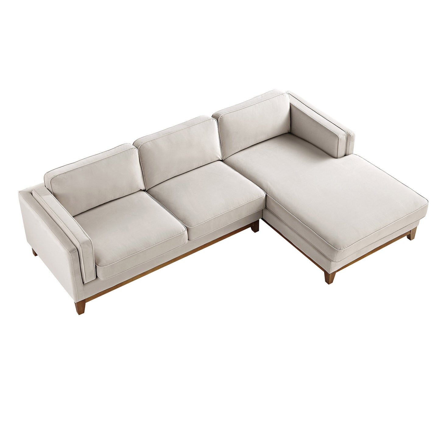 Canapé Dipley en velours champagne, canapé Grande Chaise, orientation droite