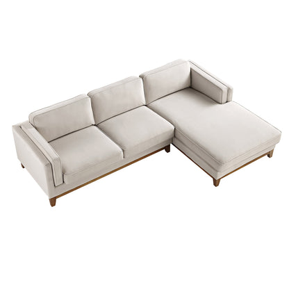 Canapé Dipley en velours champagne, canapé Grande Chaise, orientation droite