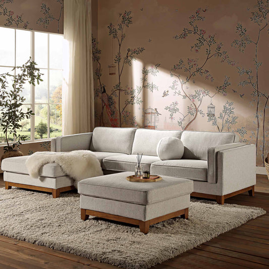 Canapé en tissu tissé Dipley Oatmeal, canapé Grande Chaise, orientation gauche