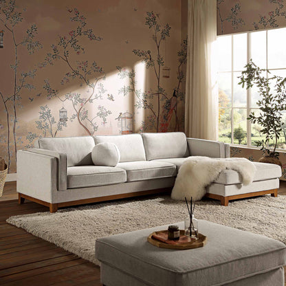 Canapé en tissu tissé Dipley Oatmeal, canapé Grande Chaise, orientation droite
