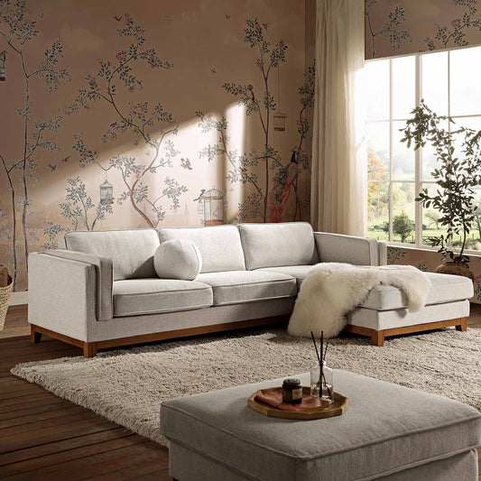 Canapé en tissu tissé Dipley Oatmeal, canapé Grande Chaise, orientation droite