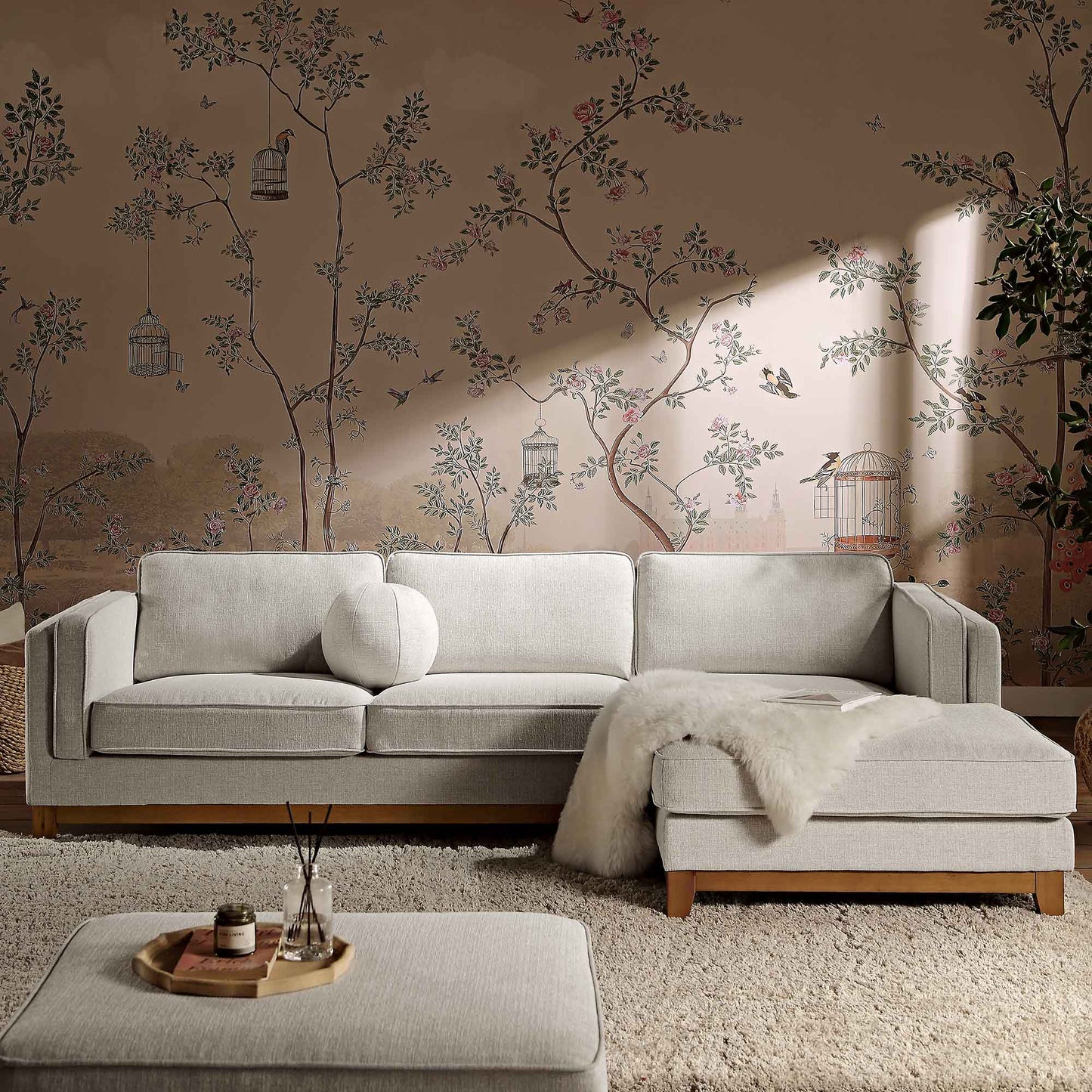 Canapé en tissu tissé Dipley Oatmeal, canapé Grande Chaise, orientation droite