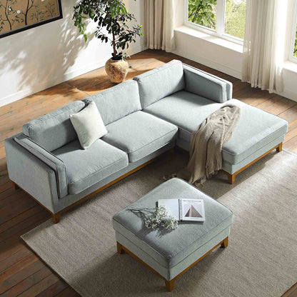 Canapé en tissu tissé Dipley Sage, canapé Grande Chaise longue orienté à droite