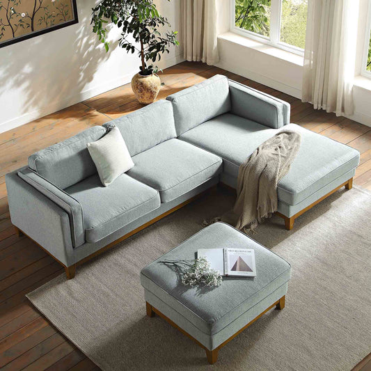 Canapé en tissu tissé Dipley Sage, canapé Grande Chaise longue orienté à droite