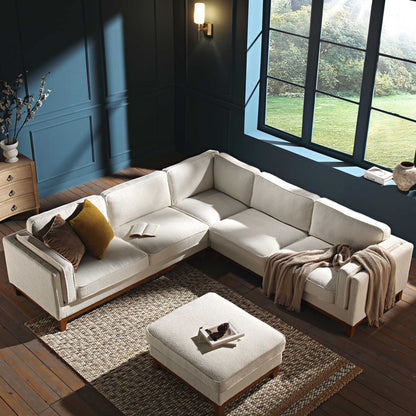 Grand canapé d'angle Dipley en tissu bouclé beige