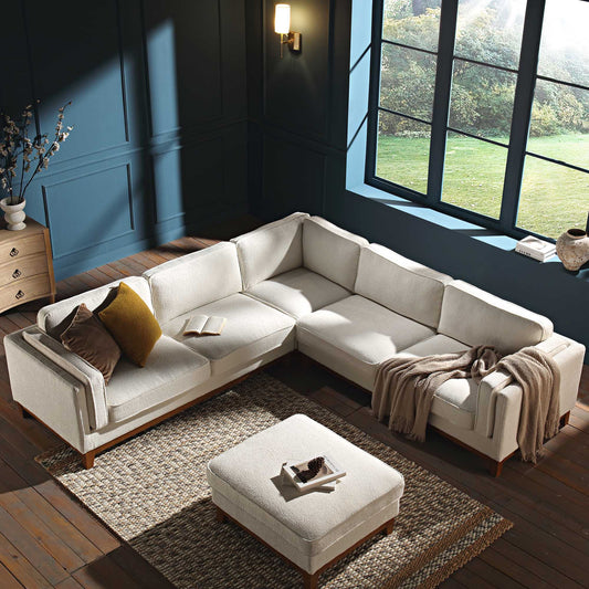 Grand canapé d'angle Dipley en tissu bouclé beige