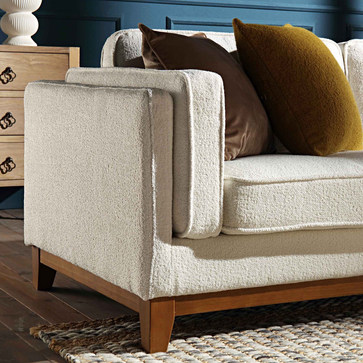 Grand canapé d'angle Dipley en tissu bouclé beige