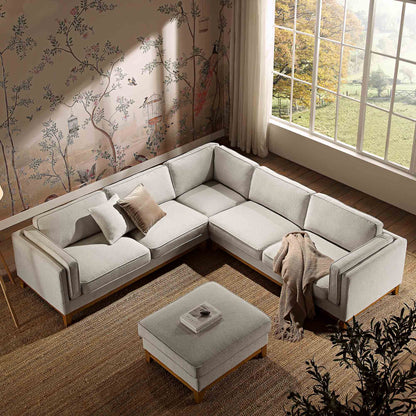 Canapé d'angle Dipley en tissu tissé avoine Grande
