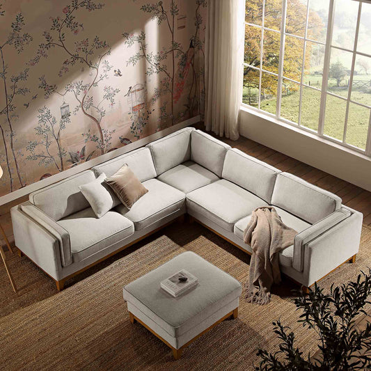 Canapé d'angle Dipley en tissu tissé avoine Grande