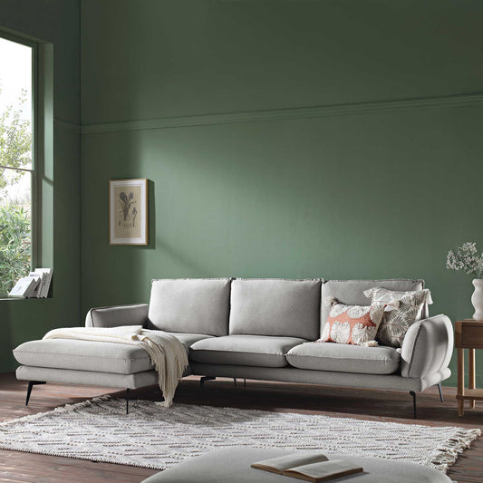 Canapé en tissu gris chiné Obriel, canapé Grande Chaise longue orienté à gauche