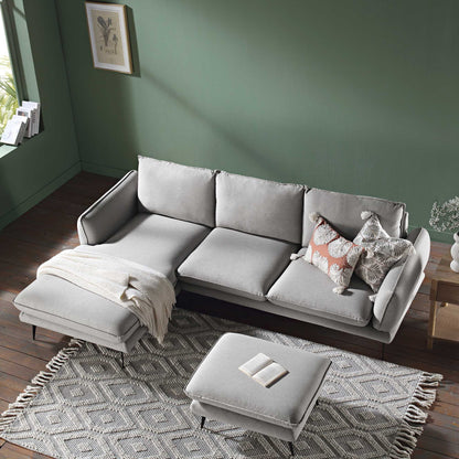 Canapé en tissu gris chiné Obriel, canapé Grande Chaise longue orienté à gauche