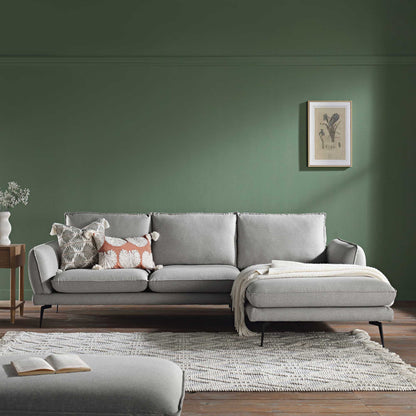 Canapé en tissu gris chiné Obriel, canapé Grande Chaise longue orienté à droite