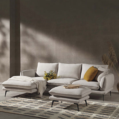Canapé en tissu Obriel Oatmeal, Grande Chaise Longue orientée à gauche