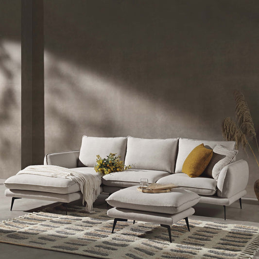 Canapé en tissu Obriel Oatmeal, Grande Chaise Longue orientée à gauche