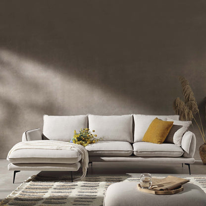 Canapé en tissu Obriel Oatmeal, Grande Chaise Longue orientée à gauche