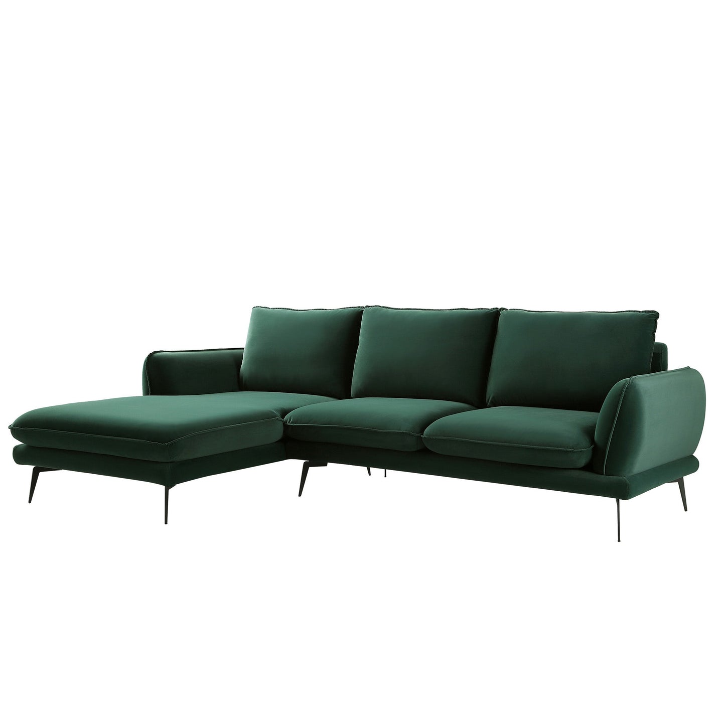 Canapé Obriel en velours vert forêt, Grande Chaise Longue orientée à gauche