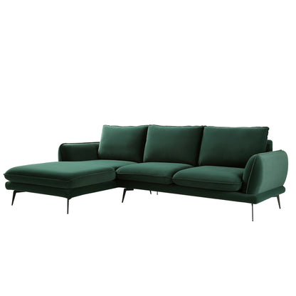 Canapé Obriel en velours vert forêt, Grande Chaise Longue orientée à gauche