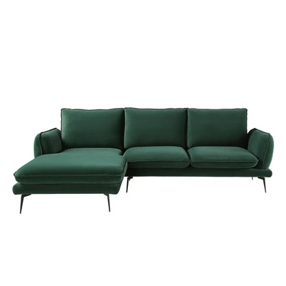 Canapé Obriel en velours vert forêt, Grande Chaise Longue orientée à gauche