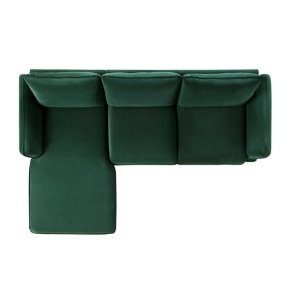 Canapé Obriel en velours vert forêt, Grande Chaise Longue orientée à gauche