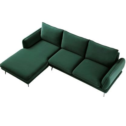 Canapé Obriel en velours vert forêt, Grande Chaise Longue orientée à gauche