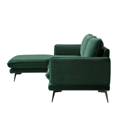 Canapé Obriel en velours vert forêt, Grande Chaise Longue orientée à gauche