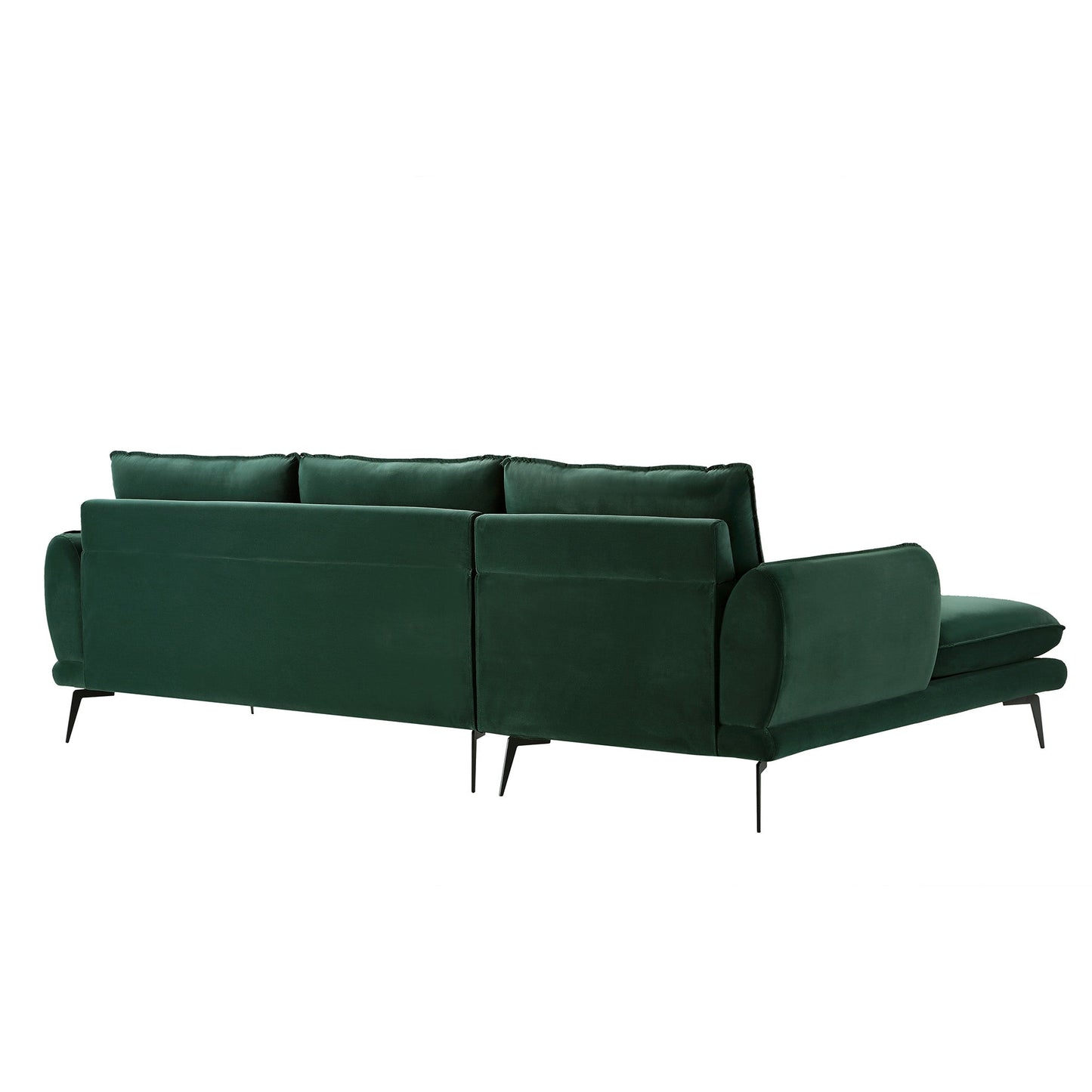 Canapé Obriel en velours vert forêt, Grande Chaise Longue orientée à gauche