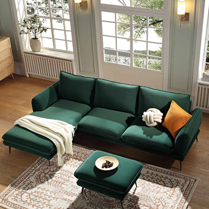 Canapé Obriel en velours vert forêt, Grande Chaise Longue orientée à gauche