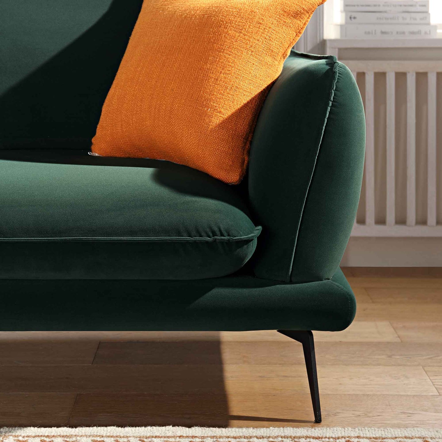 Canapé Obriel en velours vert forêt, Grande Chaise Longue orientée à gauche