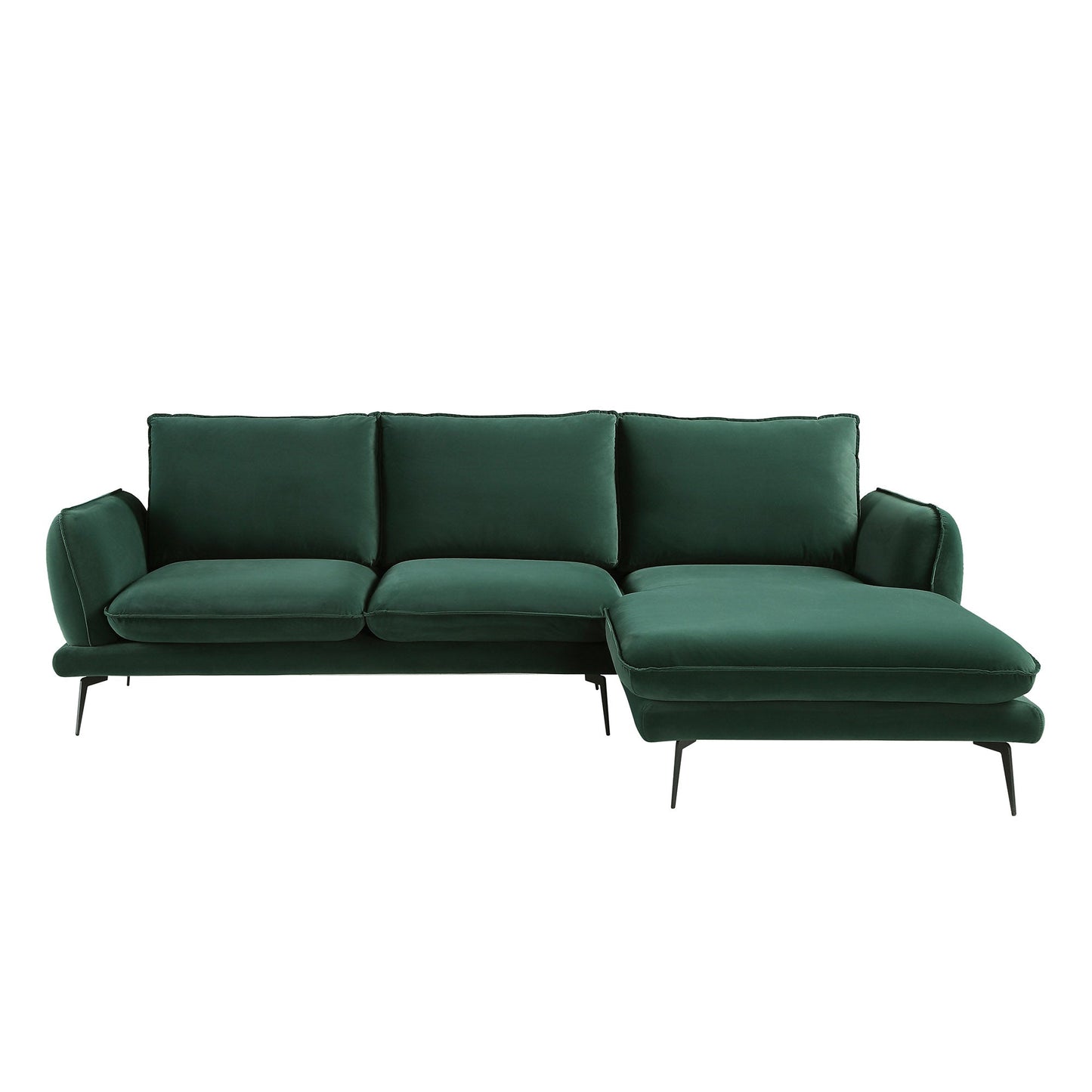 Canapé Obriel en velours vert forêt, Grande Chaise Longue orientée à droite