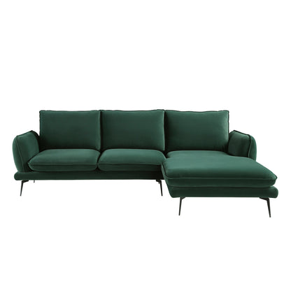 Canapé Obriel en velours vert forêt, Grande Chaise Longue orientée à droite