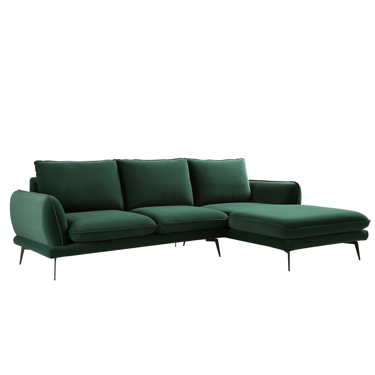 Canapé Obriel en velours vert forêt, Grande Chaise Longue orientée à droite