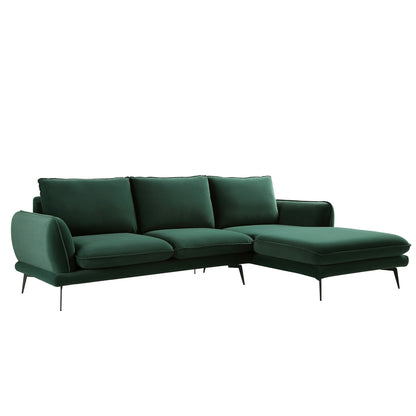 Canapé Obriel en velours vert forêt, Grande Chaise Longue orientée à droite