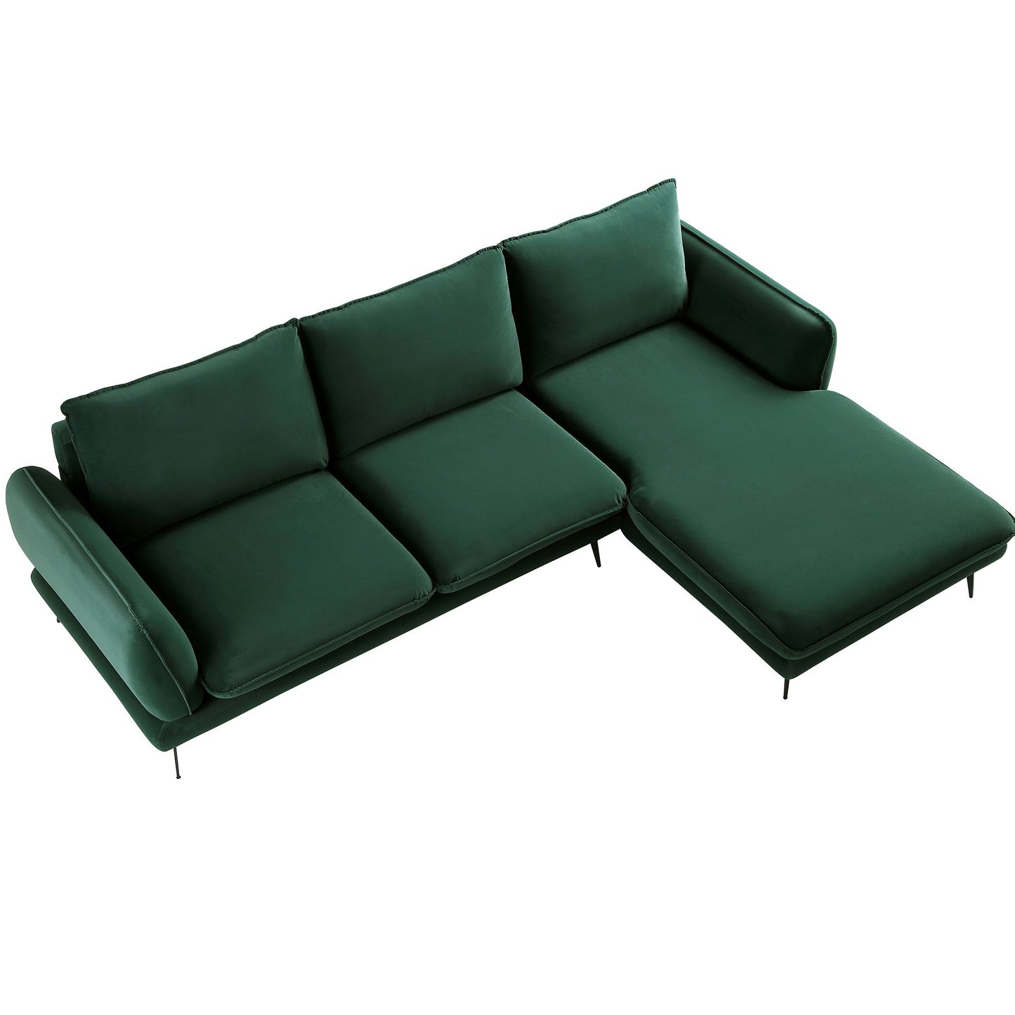 Canapé Obriel en velours vert forêt, Grande Chaise Longue orientée à droite