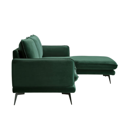 Canapé Obriel en velours vert forêt, Grande Chaise Longue orientée à droite