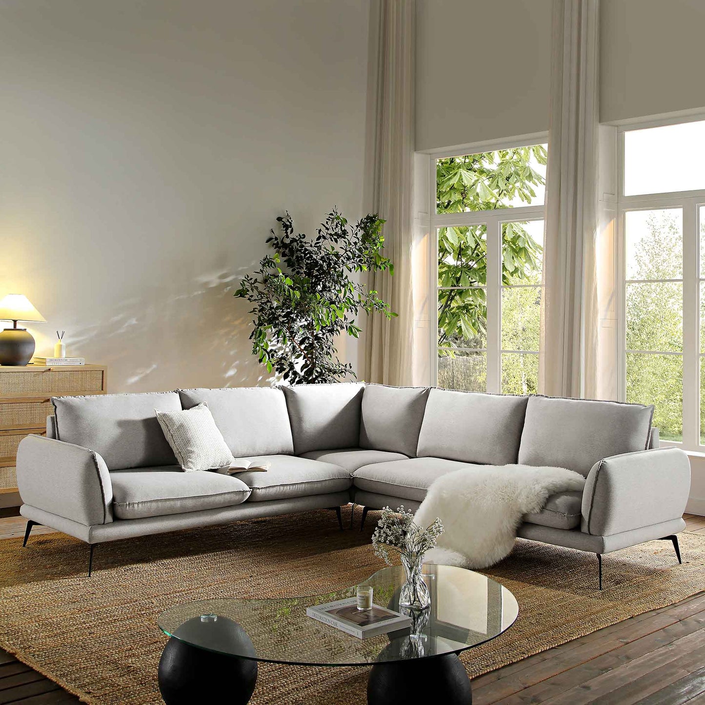 Canapé d'angle Grande en tissu gris chiné Obriel