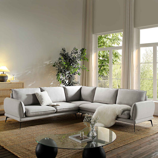 Canapé d'angle Grande en tissu gris chiné Obriel
