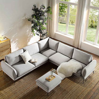 Canapé d'angle Grande en tissu gris chiné Obriel
