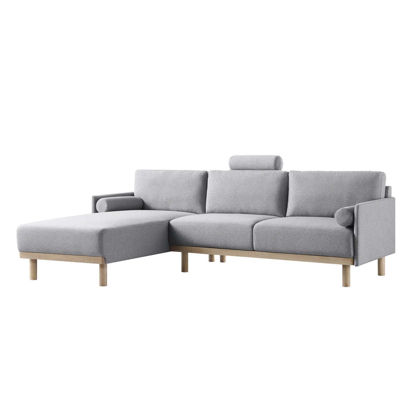 Canapé 3 places en tissu gris chiné, grand canapé méridienne orienté à gauche
