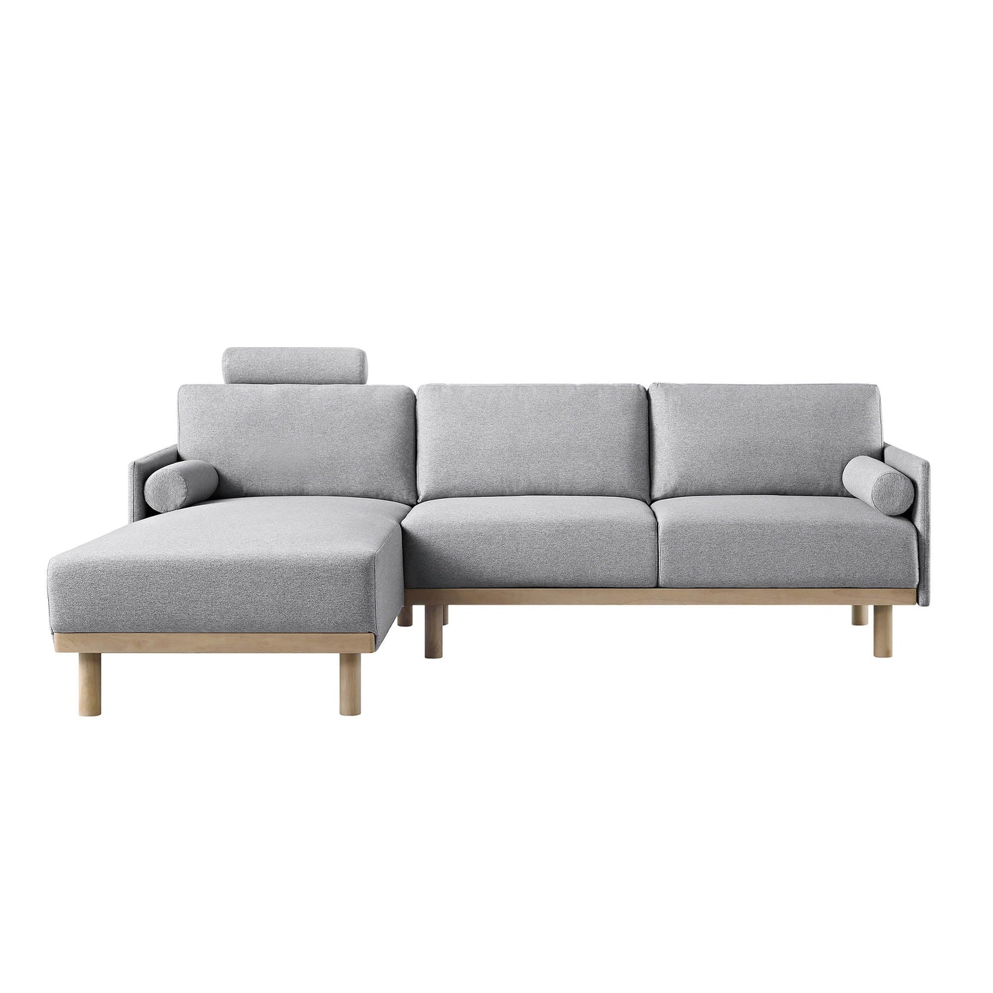 Canapé 3 places en tissu gris chiné, grand canapé méridienne orienté à gauche