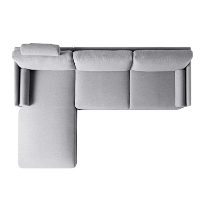 Canapé 3 places en tissu gris chiné, grand canapé méridienne orienté à gauche