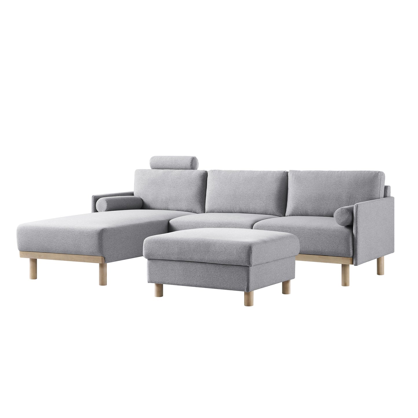 Canapé 3 places en tissu gris chiné, grand canapé méridienne orienté à gauche