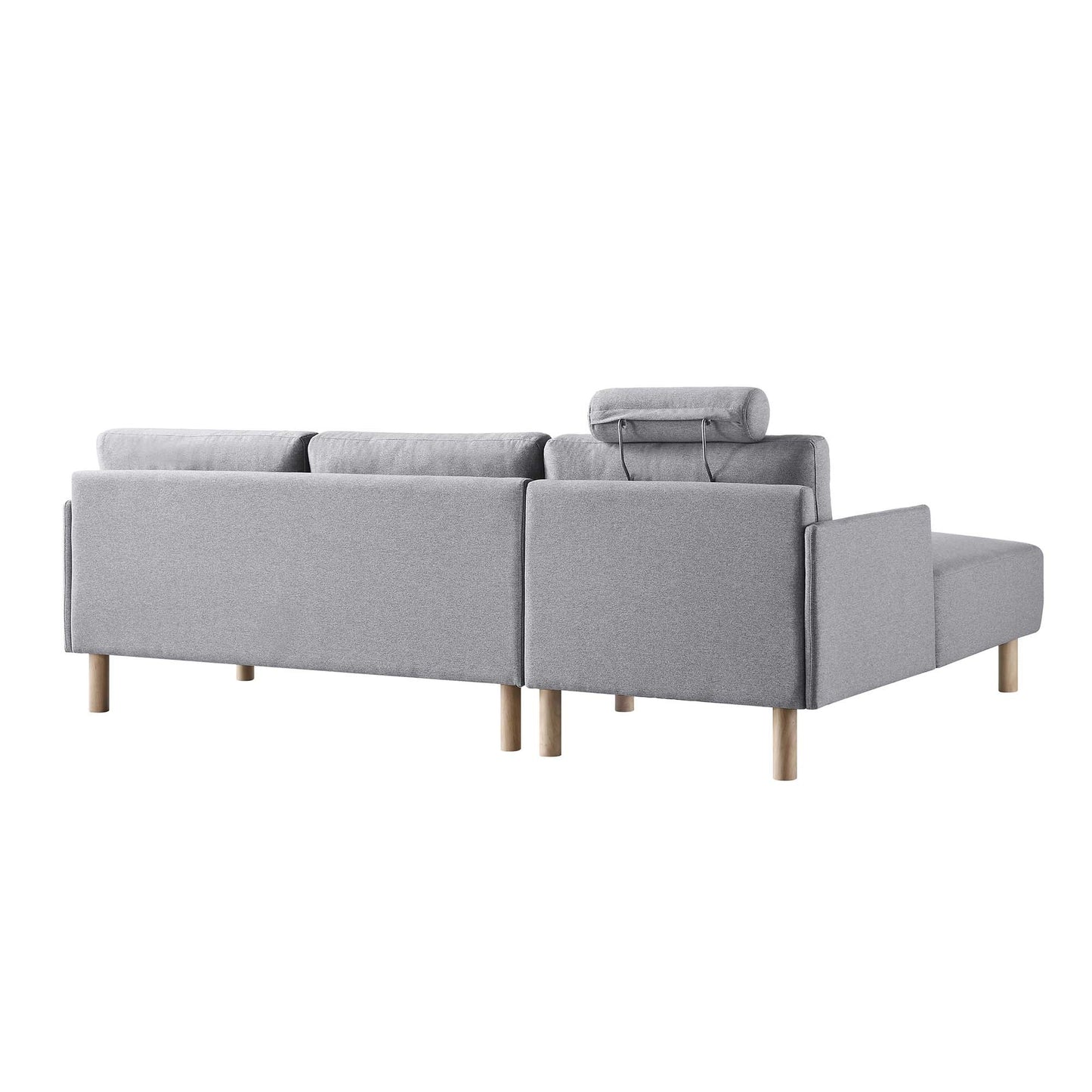 Canapé 3 places en tissu gris chiné, grand canapé méridienne orienté à gauche