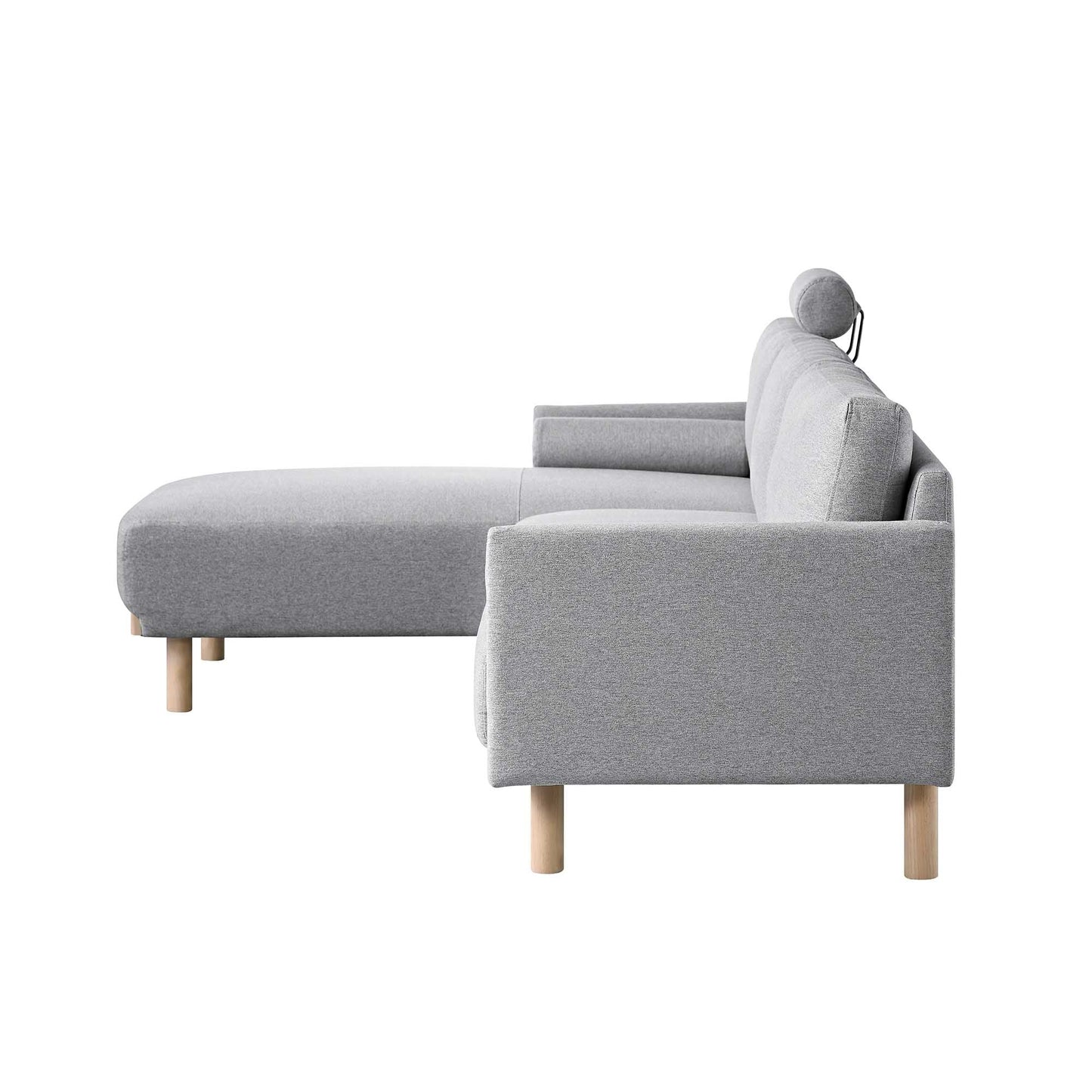 Canapé 3 places en tissu gris chiné, grand canapé méridienne orienté à gauche