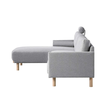 Canapé 3 places en tissu gris chiné, grand canapé méridienne orienté à gauche