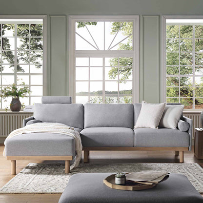 Canapé 3 places en tissu gris chiné, grand canapé méridienne orienté à gauche