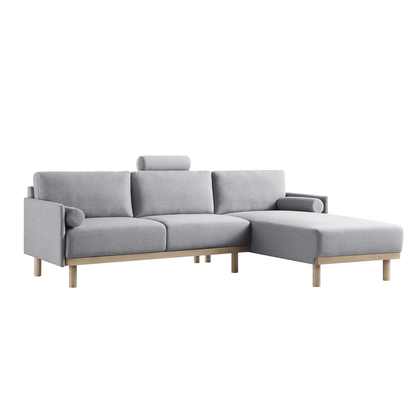 Canapé 3 places en tissu gris chiné, grand canapé méridienne orienté à droite