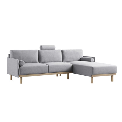 Canapé 3 places en tissu gris chiné, grand canapé méridienne orienté à droite