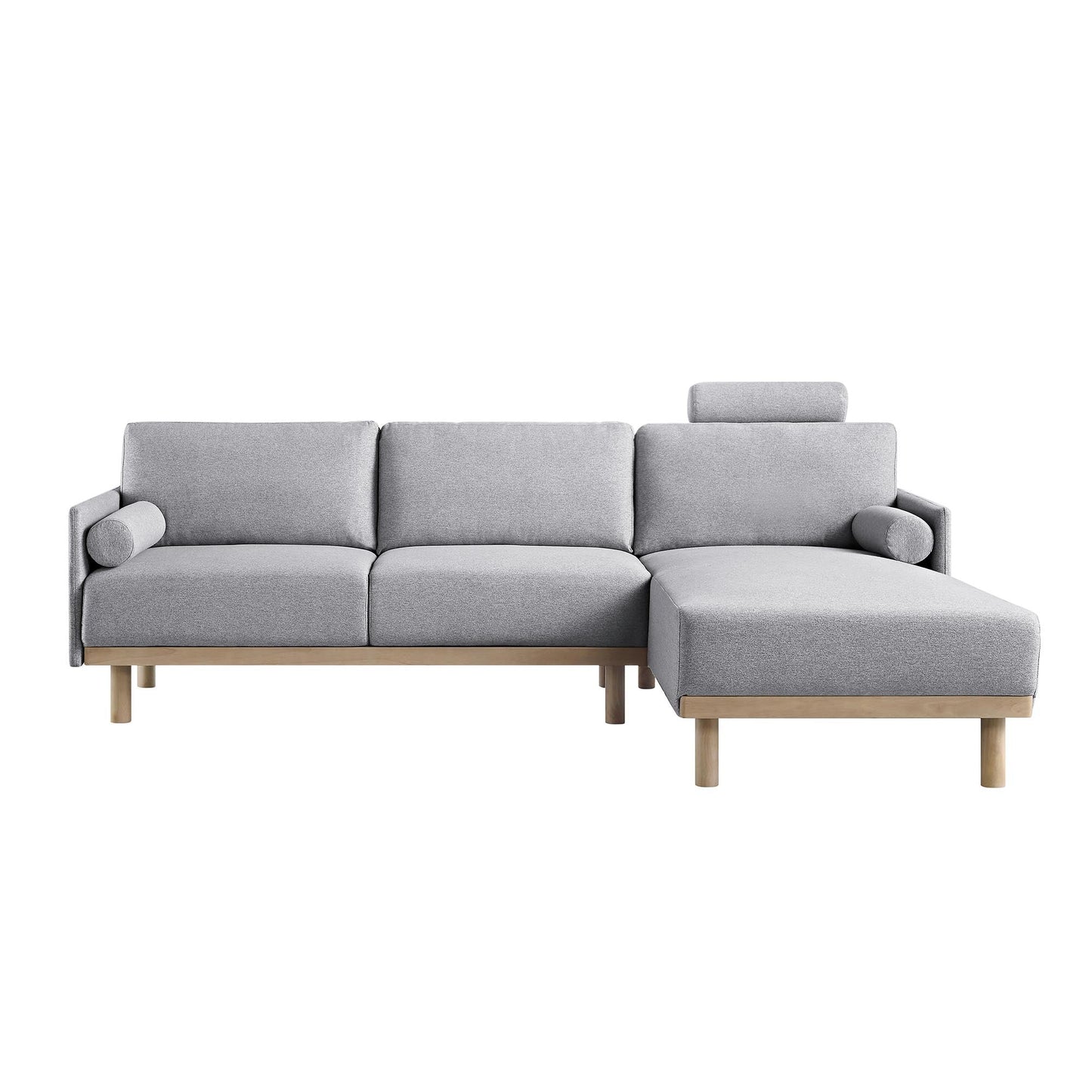 Canapé 3 places en tissu gris chiné, grand canapé méridienne orienté à droite