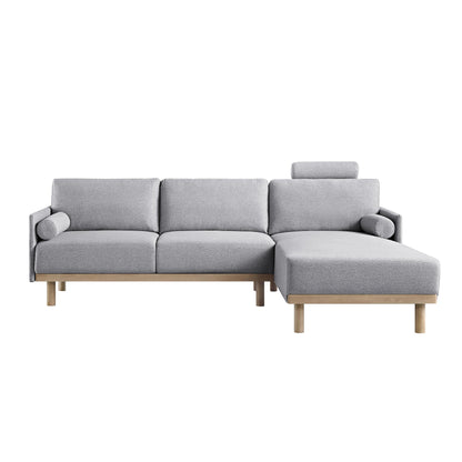 Canapé 3 places en tissu gris chiné, grand canapé méridienne orienté à droite