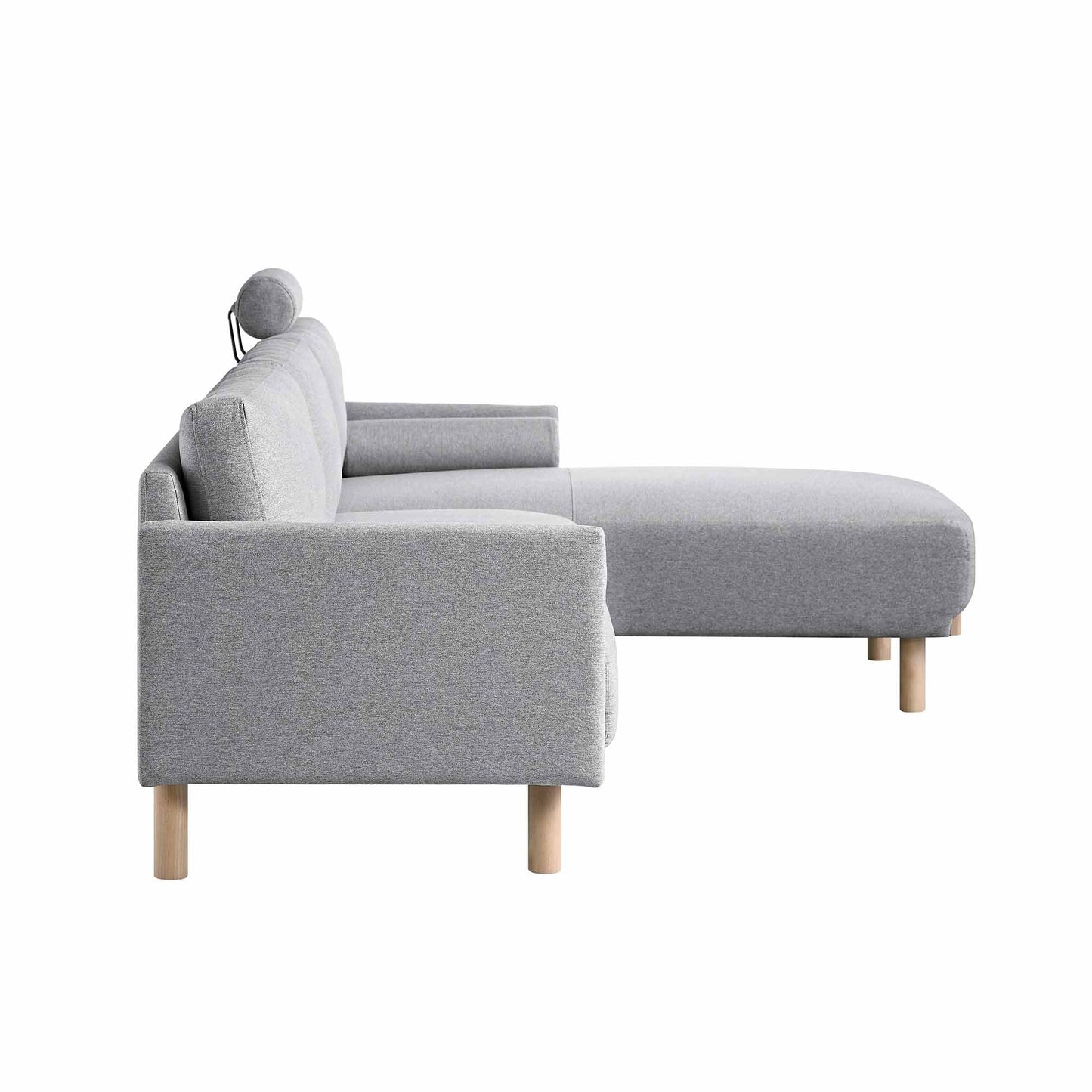 Canapé 3 places en tissu gris chiné, grand canapé méridienne orienté à droite
